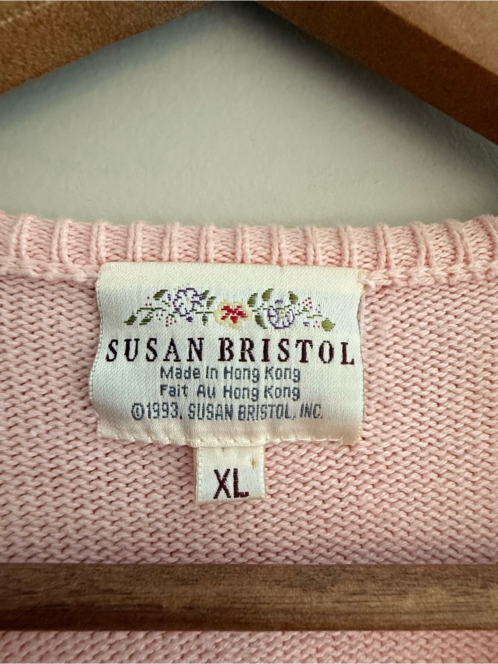 Vintage Susan Bristol Sweater Cardigan Pink Size Large Lace Knot Cotton - Picture 3 of 5